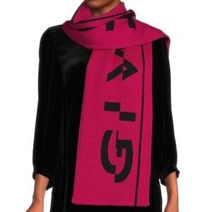 Givenchy Paris Pink 100% Wool With Black Logo Wrap Scarf For Unisex